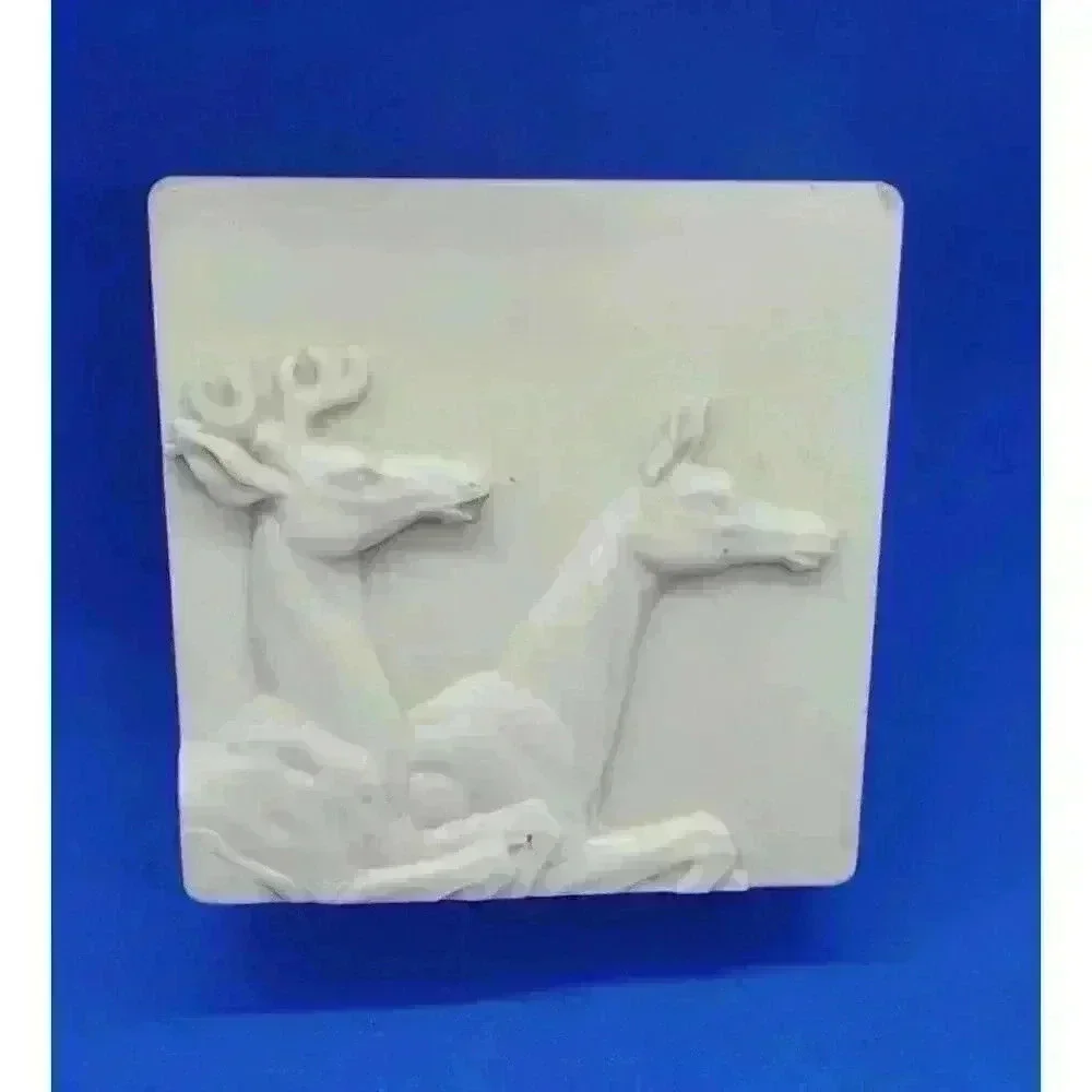 Vintage Celluloid Jewelry Trinket Box Art Deco 30s High Relief Deer Men Gift